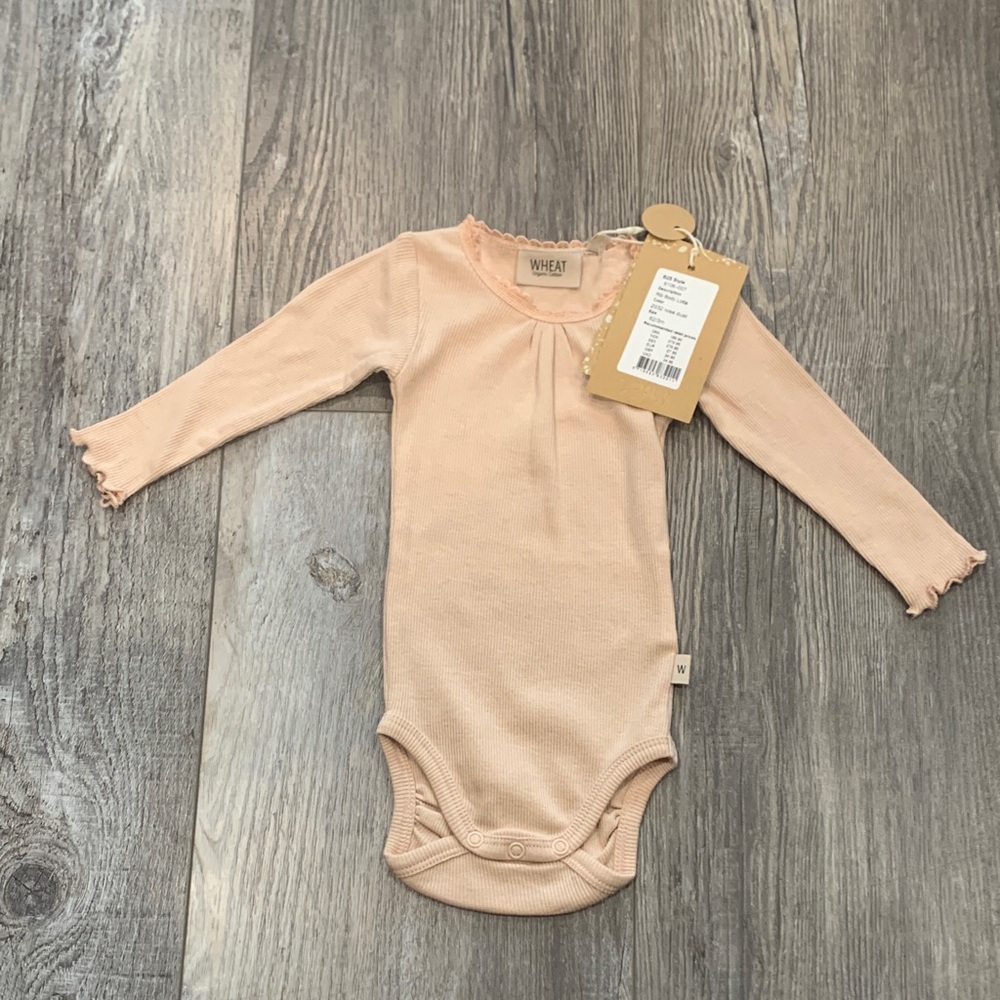 Wheat Baby Long-Sleeve Ribbed Bodysuit in Blush